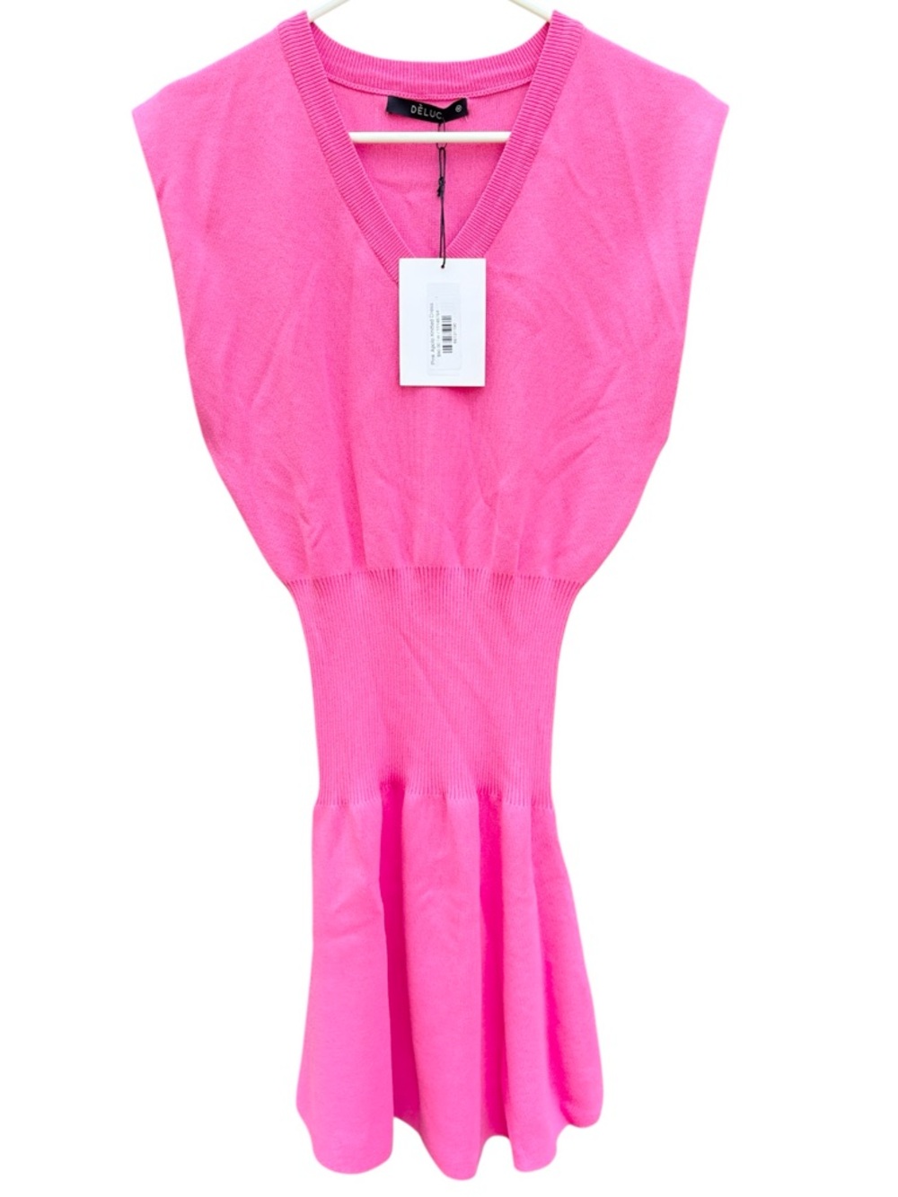NWT DELUC Knitted Sleeveless V-neck Mini Dress Pink Size Medium